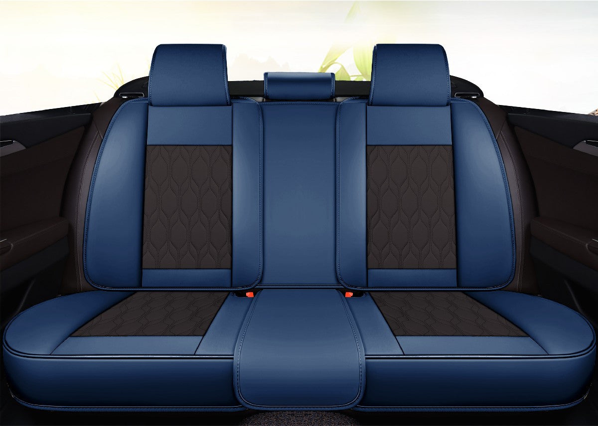 Huse auto premium 5 locuri Carguard Deluxe piele ecologică perforată - albastru inchis - negru - HSA022