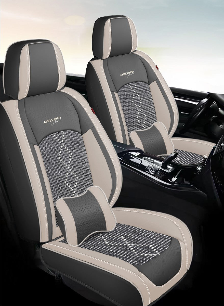Huse auto premium 5 locuri Carguard Deluxe piele ecologică perforată și textil - gri deschis - gri inchis - HSA014
