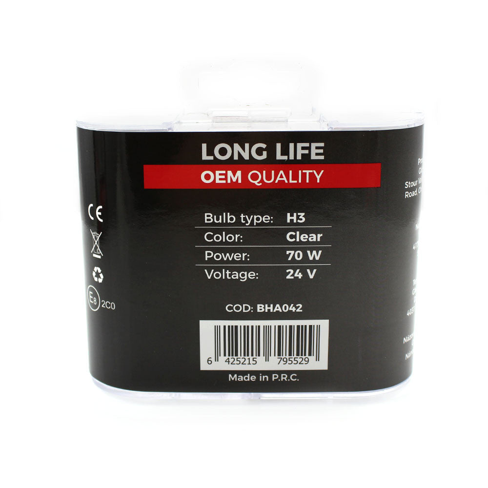 Set de 2 becuri Halogen 24V - H3, 70W, +50% Intensitate - LONG LIFE - 12128933