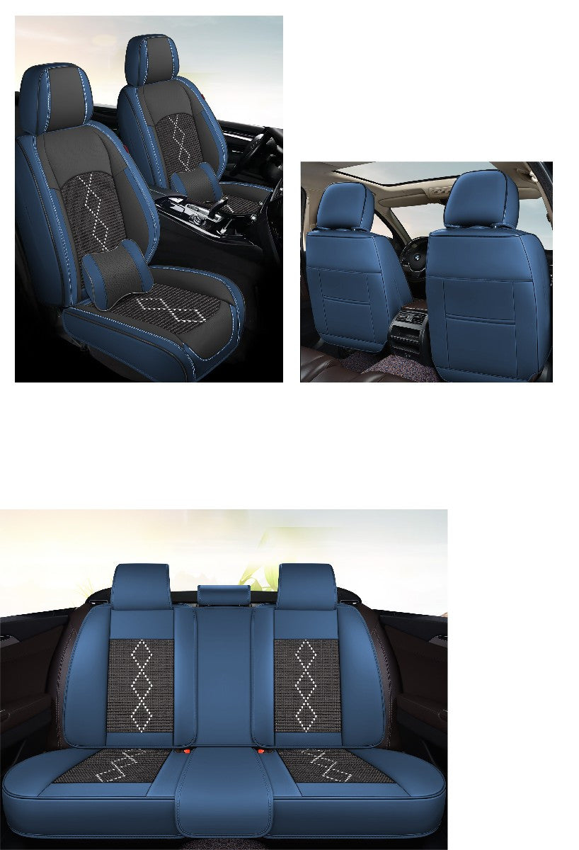Huse auto premium 5 locuri Carguard Deluxe piele ecologică perforată și textil - negru - albastru închis - HSA019