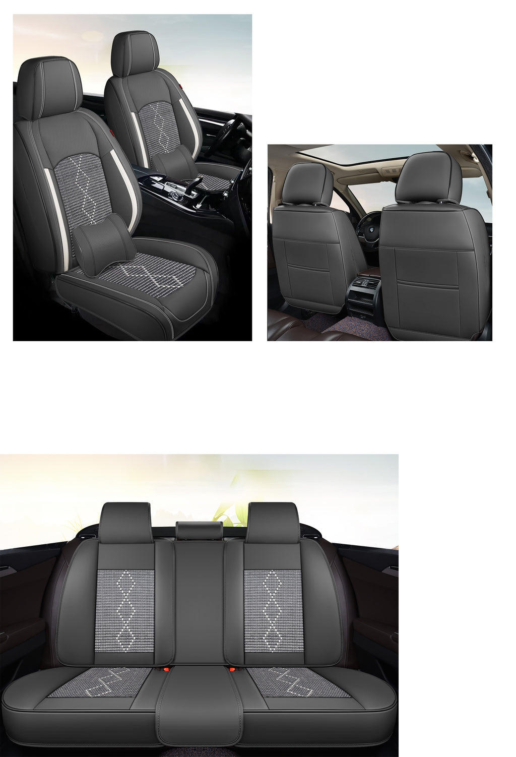 Huse auto premium 5 locuri Carguard Deluxe piele ecologică perforată și textil - negru - alb - HSA016