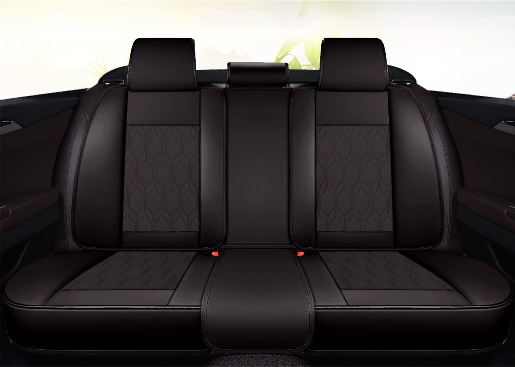 Huse auto premium 5 locuri Carguard Deluxe piele ecologică perforată - negru - rosu - HSA024