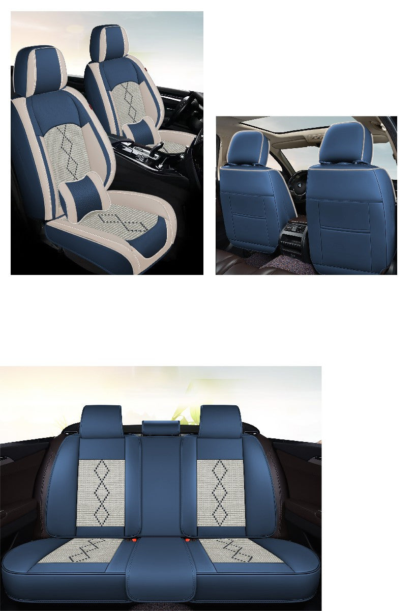 Huse auto premium 5 locuri Carguard Deluxe piele ecologică perforată și textil - albastru - alb - HSA015